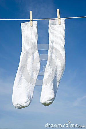 White Socks on a Clothesline Stock Photo