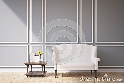 White sofa in a gray room Stock Photo