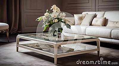 Elegant Botanical Impressions Coffee Table With Soft Armrests Stock Photo