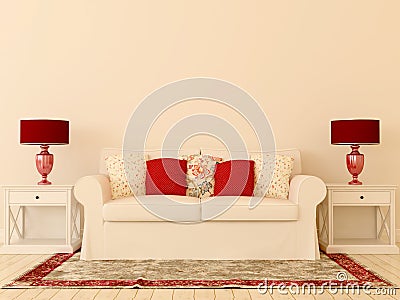 White sofa with red decor Stock Photo