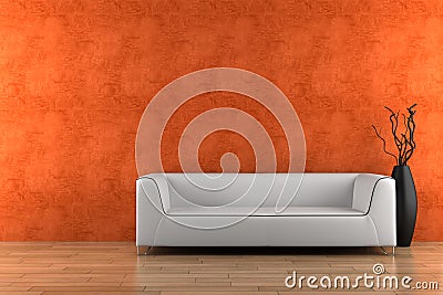 White sofa and vase with dry wood Stock Photo