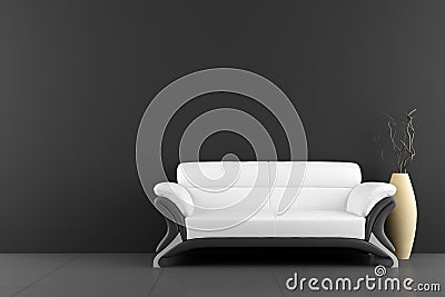 White sofa and vase with dry wood Stock Photo