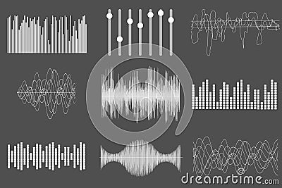 White sound music waves. Audio technology, visual musical pulse. Vector illustration. Vector Illustration