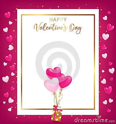 White space board with gold border and happy valentine`s day text Vector Illustration