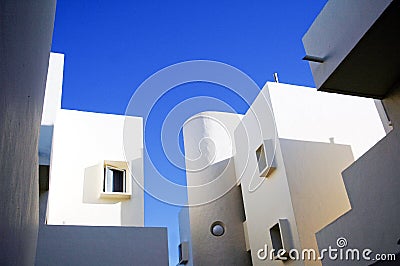 White spanish architecture and blue sky Stock Photo