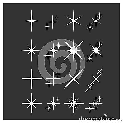 White sparkles, glowing light effect stars and bursts vector set Vector Illustration