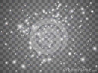 White sparks glitter special light effect. Vector sparkles on transparent background. Sparkling magic dust particles. Vector Illustration