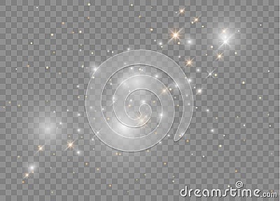 White sparks glitter special light effect. Vector sparkles on transparent background. Sparkling magic dust particles. Vector Illustration