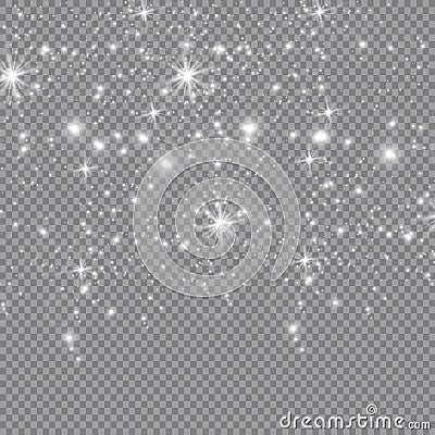 White sparks shine with special light, sparkles on a transparent background. Christmas abstract pattern. Sparkling magical dust p Vector Illustration