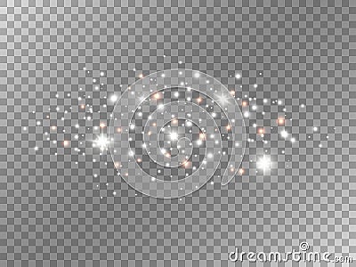 White sparks on transparent background. Glitter and shining dust. Christmas light effect. Magic sparkles and stars Vector Illustration