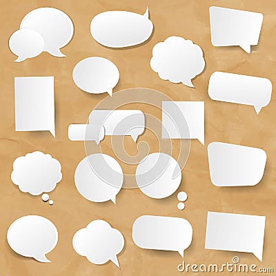 White Speech Bubbles Collection Cardboard Background Vector Illustration