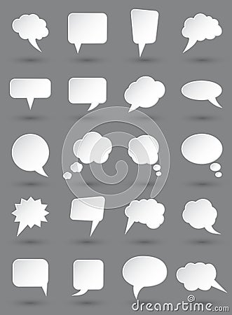 White speech bubbles set with shades on dark gray background. Vector Illustration