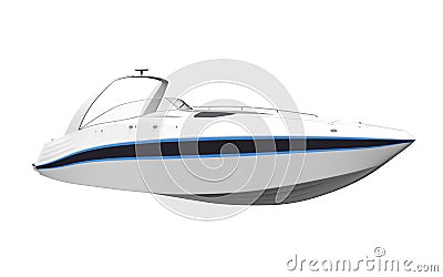 White Speedboat Isolated on White Background Stock Photo