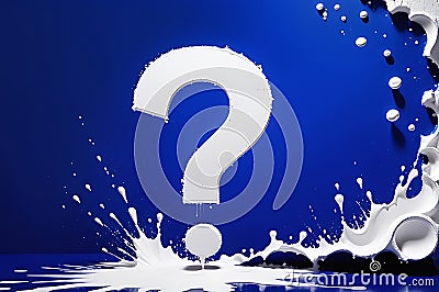 White splash shaped as a question mark, high contrast against a cobalt blue backdrop. Texture of creative curiosity Stock Photo