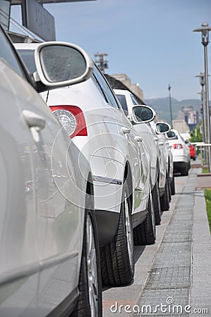 White sport cars parked Stock Photo