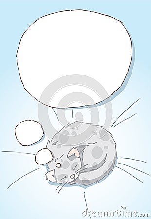 White spotted cat sleep and dreaming Vector Illustration