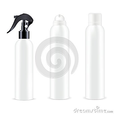 White spray bottle. Aerosol deodorant cosmetic mockup Vector Illustration