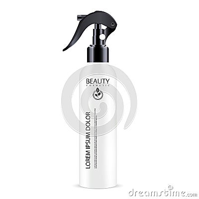 Sprayer cosmetic bottle with black dispenser cap Vector Illustration