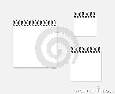 White square paper sheet with spiral - blank ring bound calendar set Vector Illustration