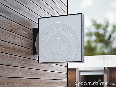 White square signboard on the wall. 3d rendering Stock Photo