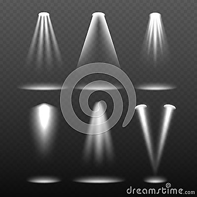 White stage lights. Environment bright and projection lightning vector realistic template Vector Illustration