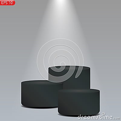The white stage podium with shining spotlight in the black background Vector Illustration
