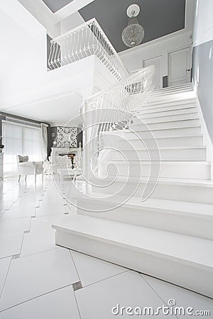 White staircase in expensive house Stock Photo