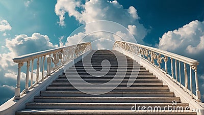 white staircase heaven symbol, grand clouds conceptual road philosophy opportunity Stock Photo