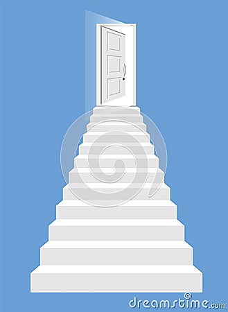 White stairs and open door isolated. Vector Illustration