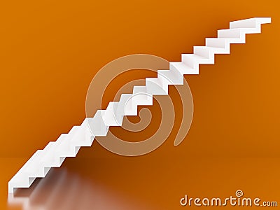 White stairs in orange background interior,3d Stock Photo