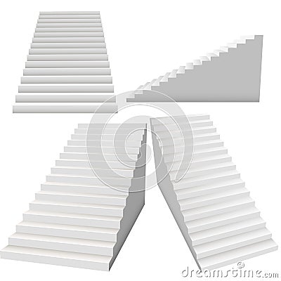 White stairs set, 3d interior staircases isolated on white background collection. Success concept. For Your business project. Stock Photo