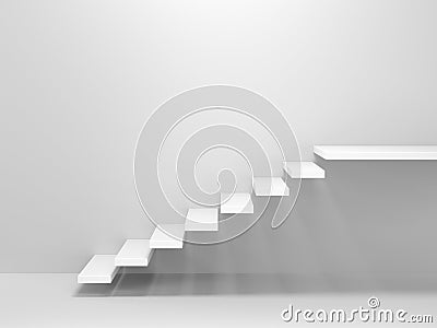 White stairs. White wall. Isolated. Empty room. Cartoon Illustration