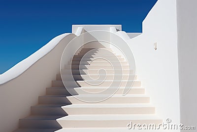 A white stairway leading to a white building, AI Stock Photo