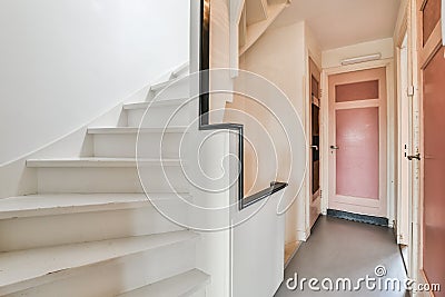White stairway in a residential house first floor Stock Photo