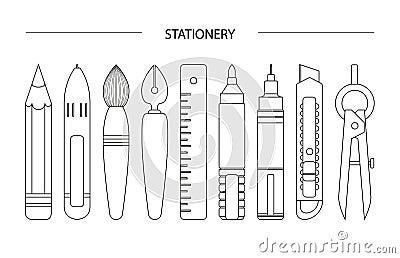 White stationary set on white background Vector Illustration