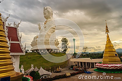 White statue of Guanyin at Wat Huay Plakang, Chiang Rai, Thailand Stock Photo