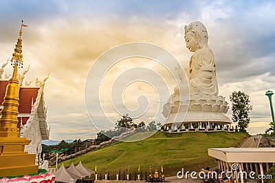 White statue of Guanyin at Wat Huay Plakang, Chiang Rai, Thailand Stock Photo