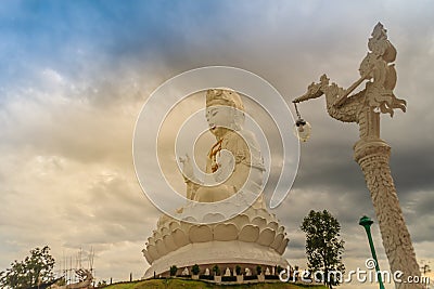 White statue of Guanyin at Wat Huay Plakang, Chiang Rai, Thailand Stock Photo