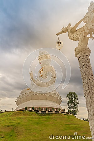 White statue of Guanyin at Wat Huay Plakang, Chiang Rai, Thailand Stock Photo