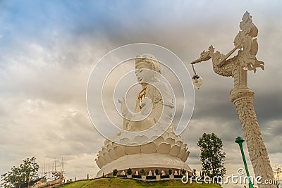 White statue of Guanyin at Wat Huay Plakang, Chiang Rai, Thailand Stock Photo