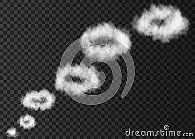 White steam rings isolated on transparent background. Vector Illustration