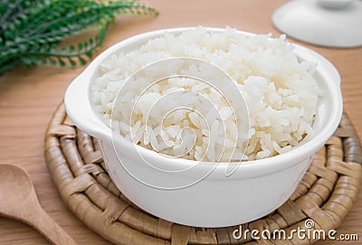 White steamed rice in bowl Stock Photo