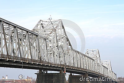 White, Steel Roadway River Bridge Stock Photo
