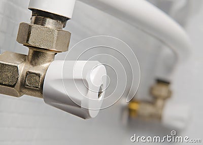 White steel valve for water pipeline Stock Photo