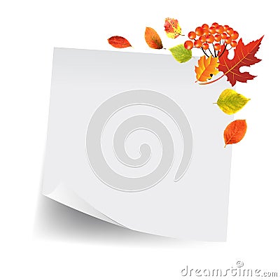 White Sticker Notes With Autumn Text Vector Illustration