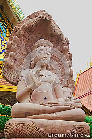 White stone carving buddha with naga 03 Stock Photo