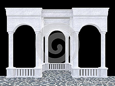 White stone portico with arcade and balustrade on a black background Stock Photo