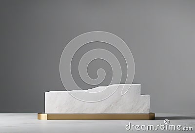 White stone rough plate object display podium on grey background. 3d rendering stock photoStone Material, - Object, Lectern, Stock Photo