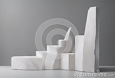 White stone rough plate object display podium on grey background. 3d rendering stock photoStone Material, - Object, Lectern, Stock Photo