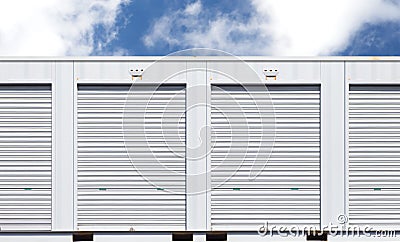 White storage unit or small warehouse for rental Stock Photo